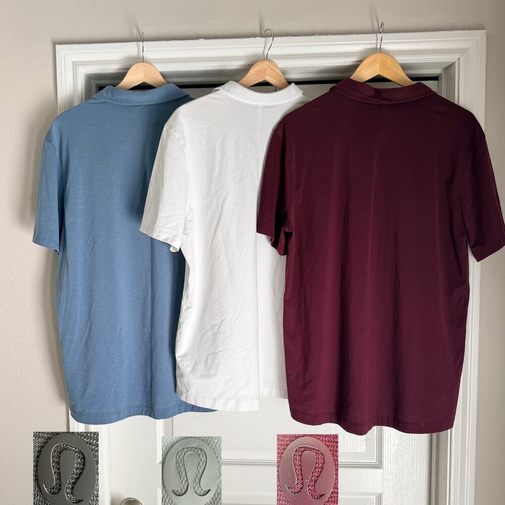 Lululemon Shirt Men's Large Lot of 3 Evolution Polo Short Sleeve Red Blue White